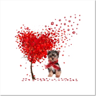 Happy Valentine's Day Heart Tree Love Yorkshire Terrier Posters and Art